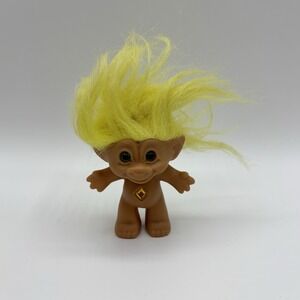 Vintage‎ Ace Novelty 3" Troll Doll Yellow Hair Yellow Diamond Blue Eyes Nude